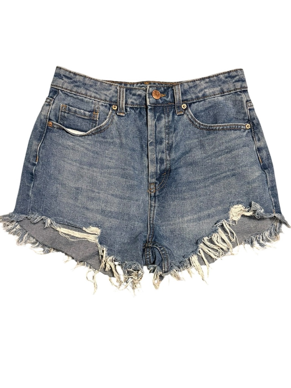 Wild Fable High Rise Distressed Denim Shorts Light Wash Frayed Hem Size 2